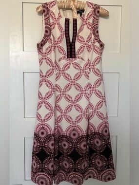 Sz 8 White House Black Market Floral Sleeveless Fit & Flare Dress Pink Black Med